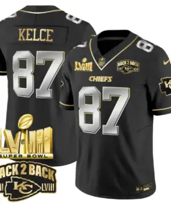 Alternative view of Kansas City Chiefs Nike Super Bowl LVIII Back 2 Back Gold Patch Vapor Stitched Jersey - Black