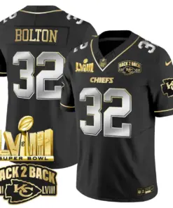 Kansas City Chiefs Nike Super Bowl LVIII Back 2 Back Gold Patch Vapor Stitched Jersey - Black - Image 6