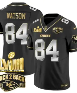Kansas City Chiefs Nike Super Bowl LVIII Back 2 Back Gold Patch Vapor Stitched Jersey - Black - Image 5