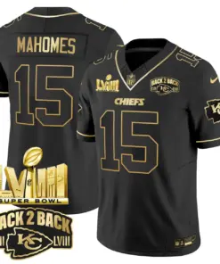 Kansas City Chiefs Nike Super Bowl LVIII Back 2 Back Gold Patch Vapor Stitched Jersey - Black - Image 8