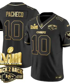 Kansas City Chiefs Nike Super Bowl LVIII Back 2 Back Gold Patch Vapor Stitched Jersey - Black - Image 11