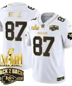Kansas City Chiefs Nike Super Bowl LVIII Back 2 Back Gold Patch Vapor Stitched Jersey - Black - Image 16