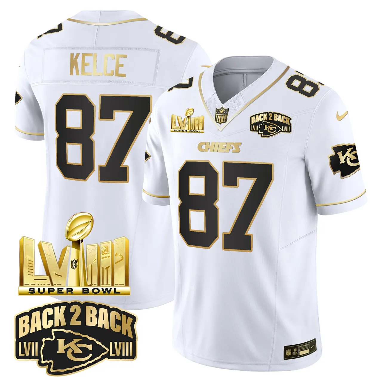 Kansas City Chiefs Nike Super Bowl LVIII Back 2 Back Gold Patch Vapor Stitched Jersey - Black - Image 16