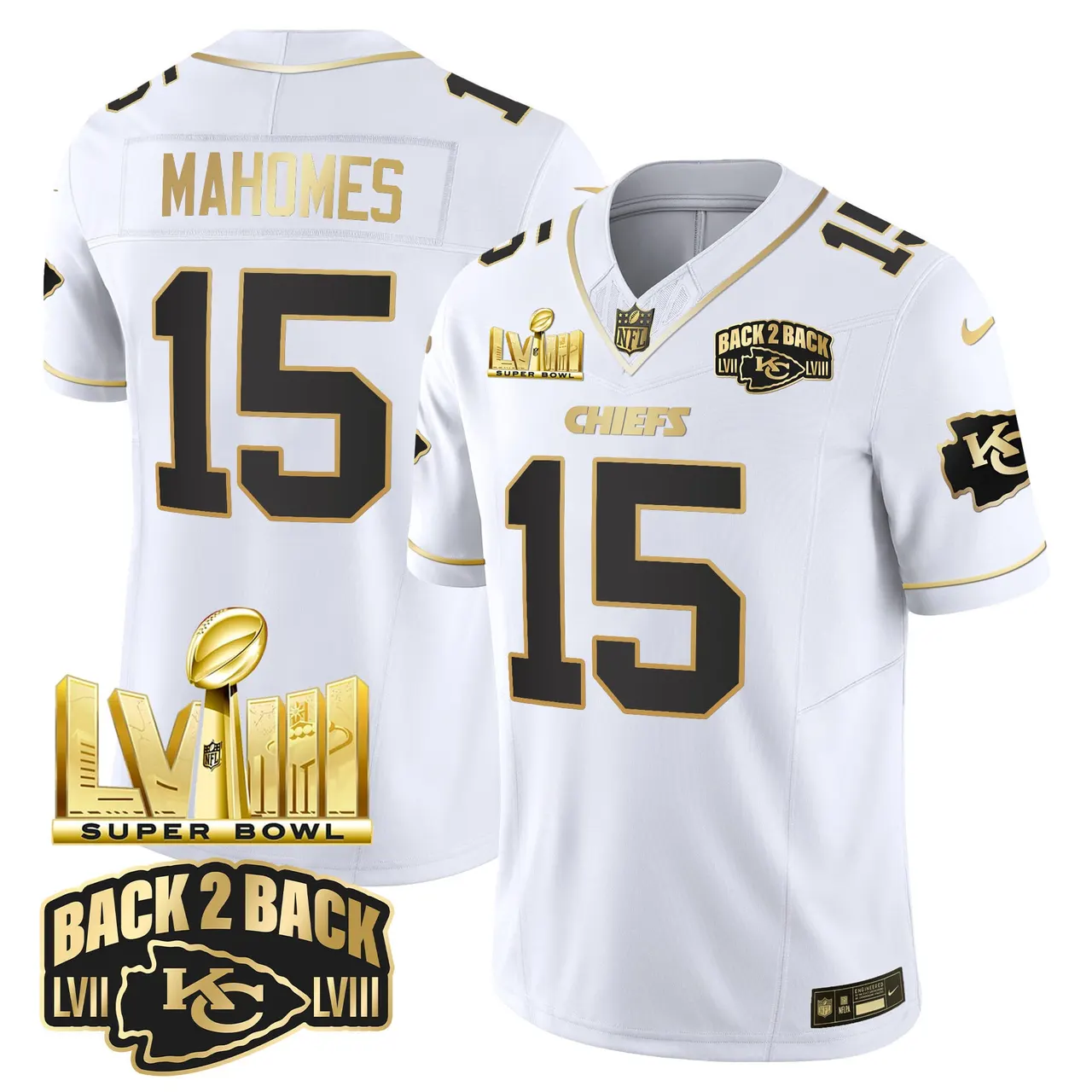 Kansas City Chiefs Nike Super Bowl LVIII Back 2 Back Gold Patch Vapor Stitched Jersey - Black - Image 15