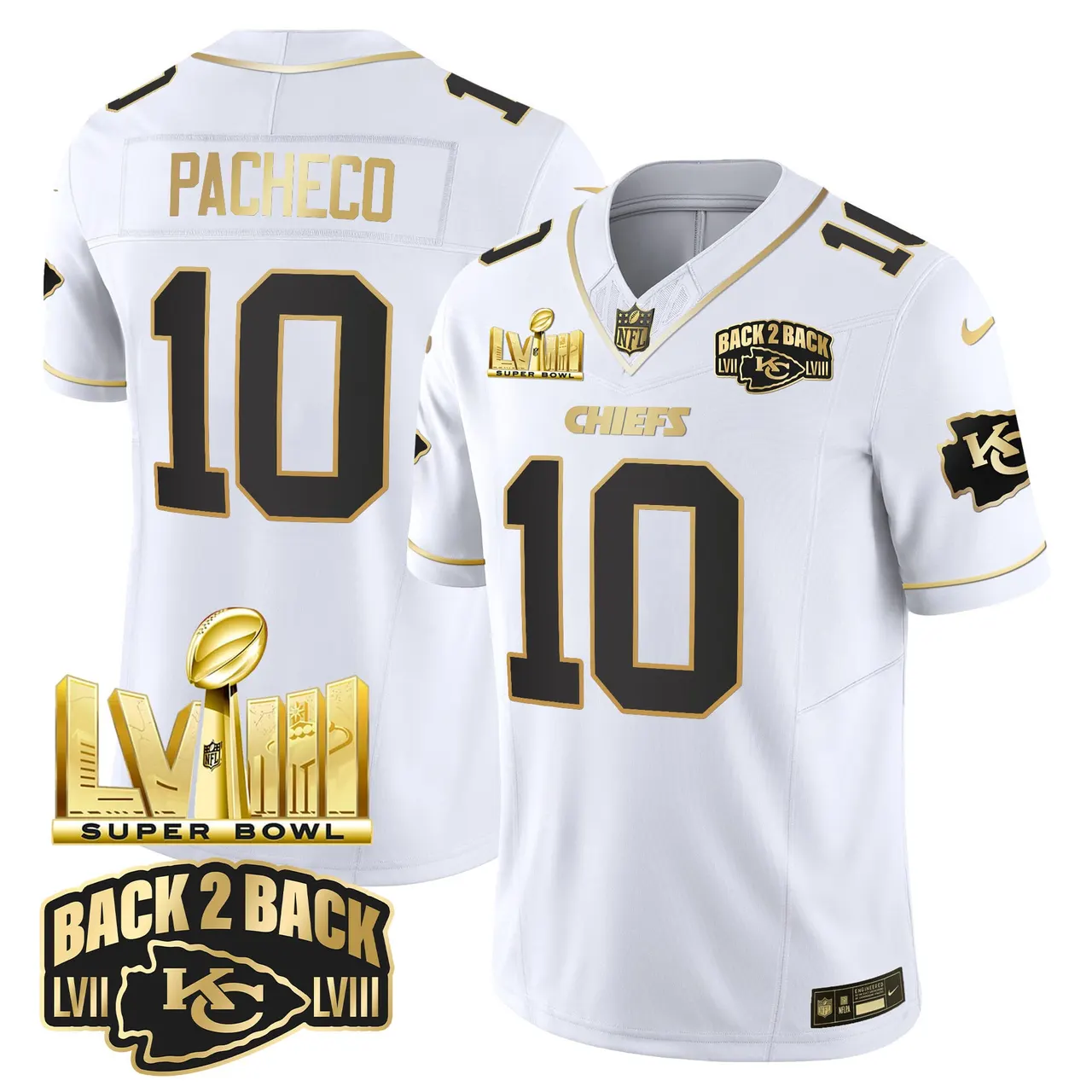 Kansas City Chiefs Nike Super Bowl LVIII Back 2 Back Gold Patch Vapor Stitched Jersey - Black - Image 18