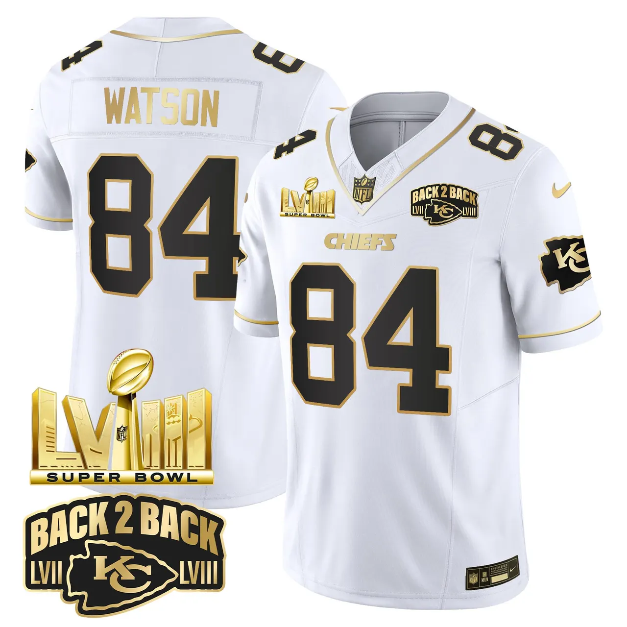 Kansas City Chiefs Nike Super Bowl LVIII Back 2 Back Gold Patch Vapor Stitched Jersey - Black - Image 19