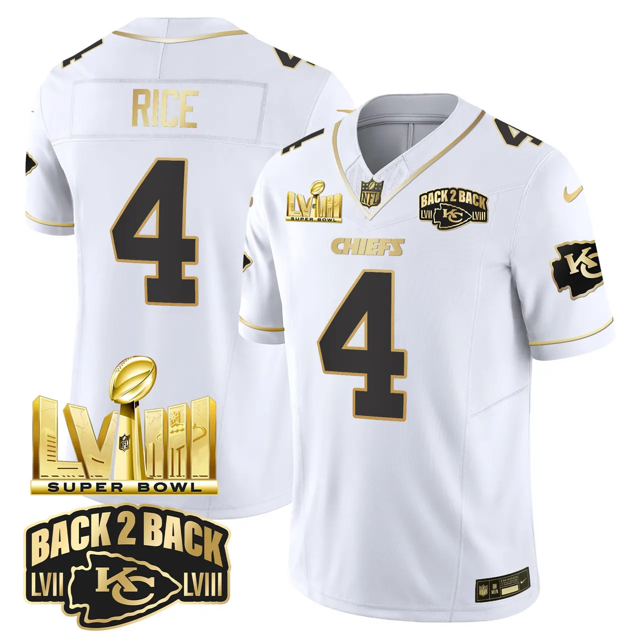 Kansas City Chiefs Nike Super Bowl LVIII Back 2 Back Gold Patch Vapor Stitched Jersey - Black - Image 21