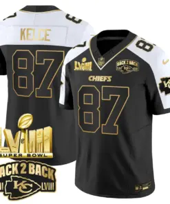 Kansas City Chiefs Nike Super Bowl LVIII Back 2 Back Gold Patch Vapor Stitched Jersey - Black - Image 23