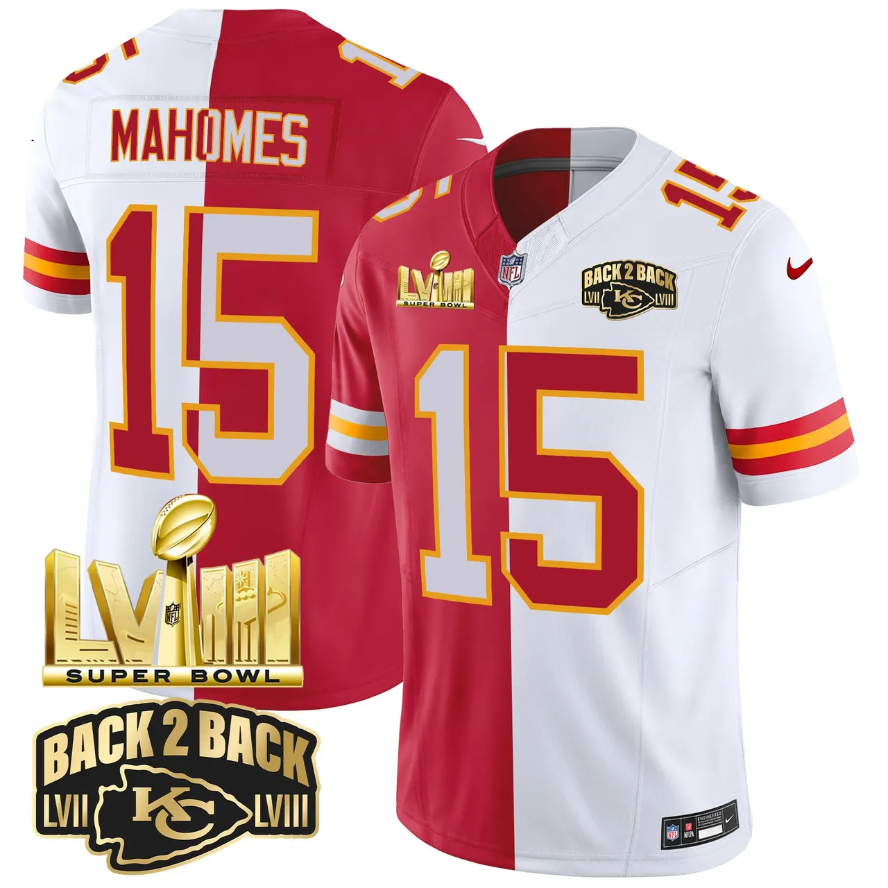 Kansas City Chiefs Nike Super Bowl LVIII Back 2 Back Gold Patch Vapor Stitched Jersey - Black - Image 29