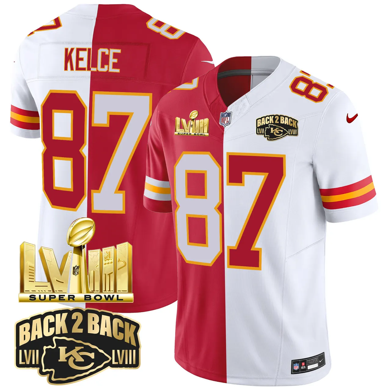Kansas City Chiefs Nike Super Bowl LVIII Back 2 Back Gold Patch Vapor Stitched Jersey - Black - Image 30