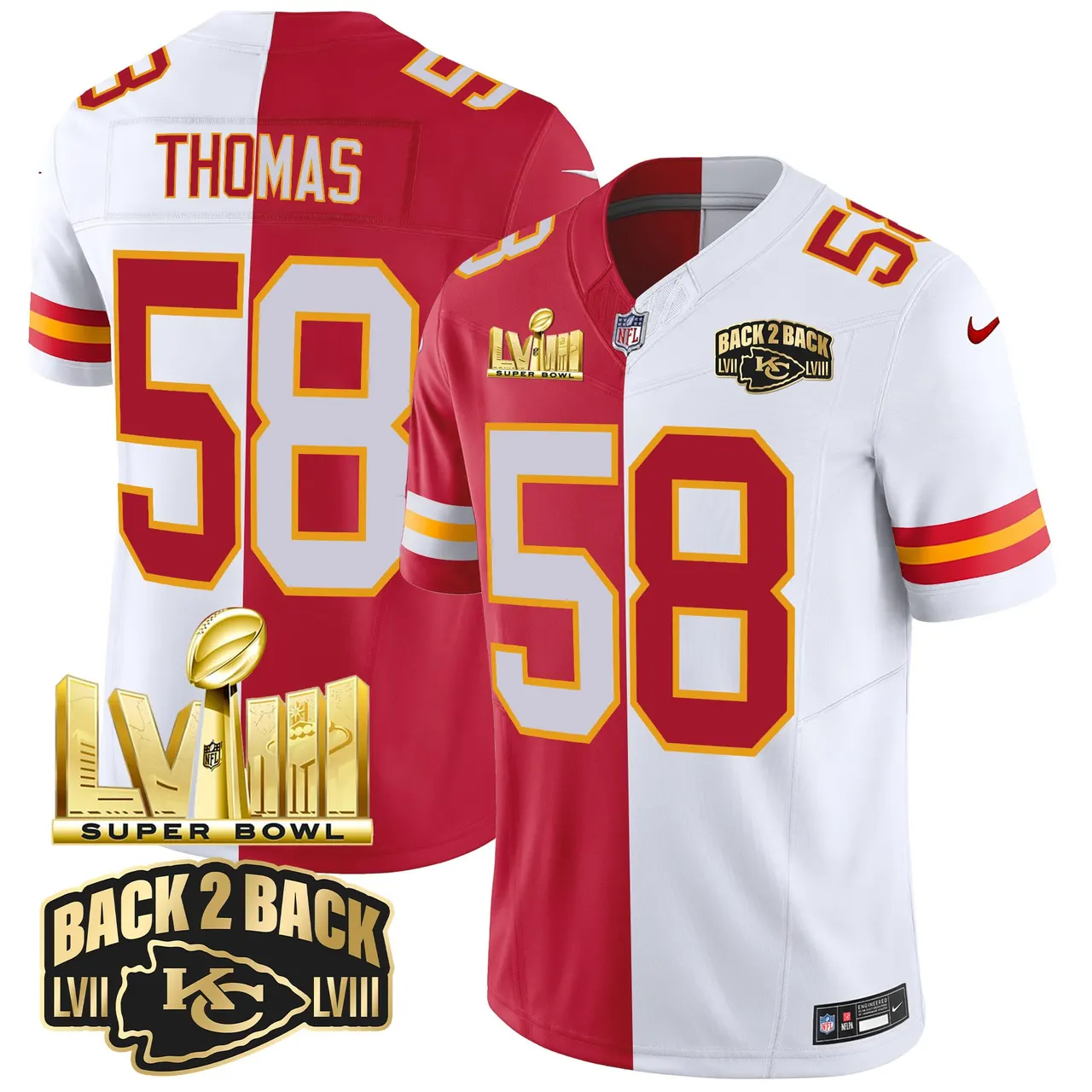 Kansas City Chiefs Nike Super Bowl LVIII Back 2 Back Gold Patch Vapor Stitched Jersey - Black - Image 31