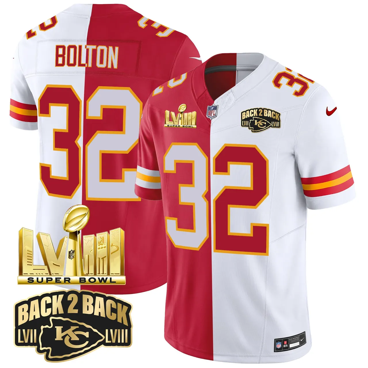 Kansas City Chiefs Nike Super Bowl LVIII Back 2 Back Gold Patch Vapor Stitched Jersey - Black - Image 34