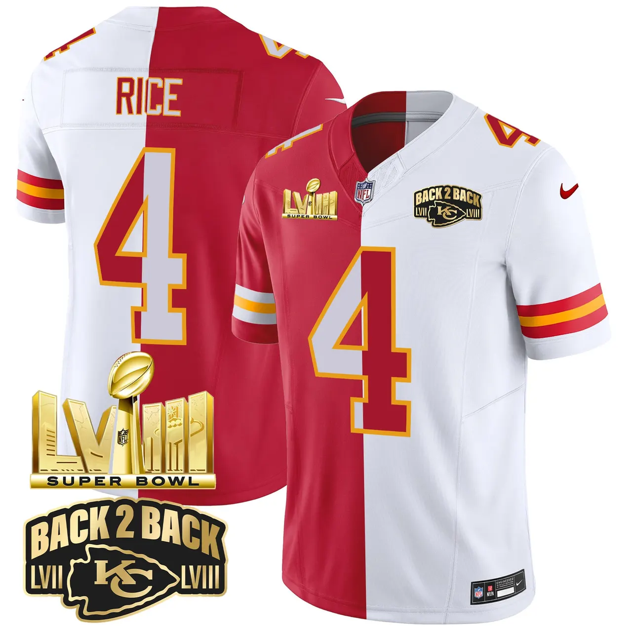 Kansas City Chiefs Nike Super Bowl LVIII Back 2 Back Gold Patch Vapor Stitched Jersey - Black - Image 35