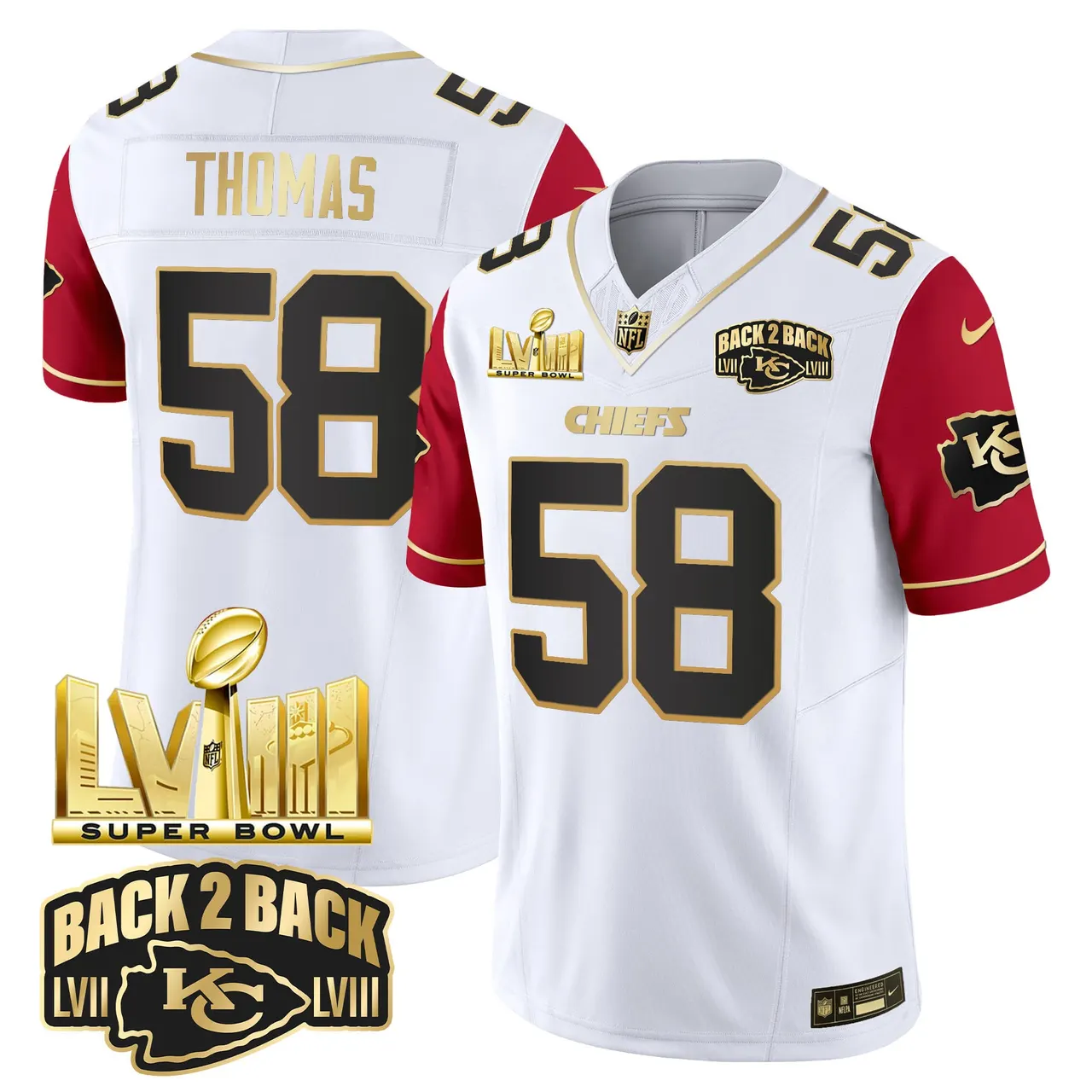 Kansas City Chiefs Nike Super Bowl LVIII Back 2 Back Gold Patch Vapor Stitched Jersey - Black - Image 38