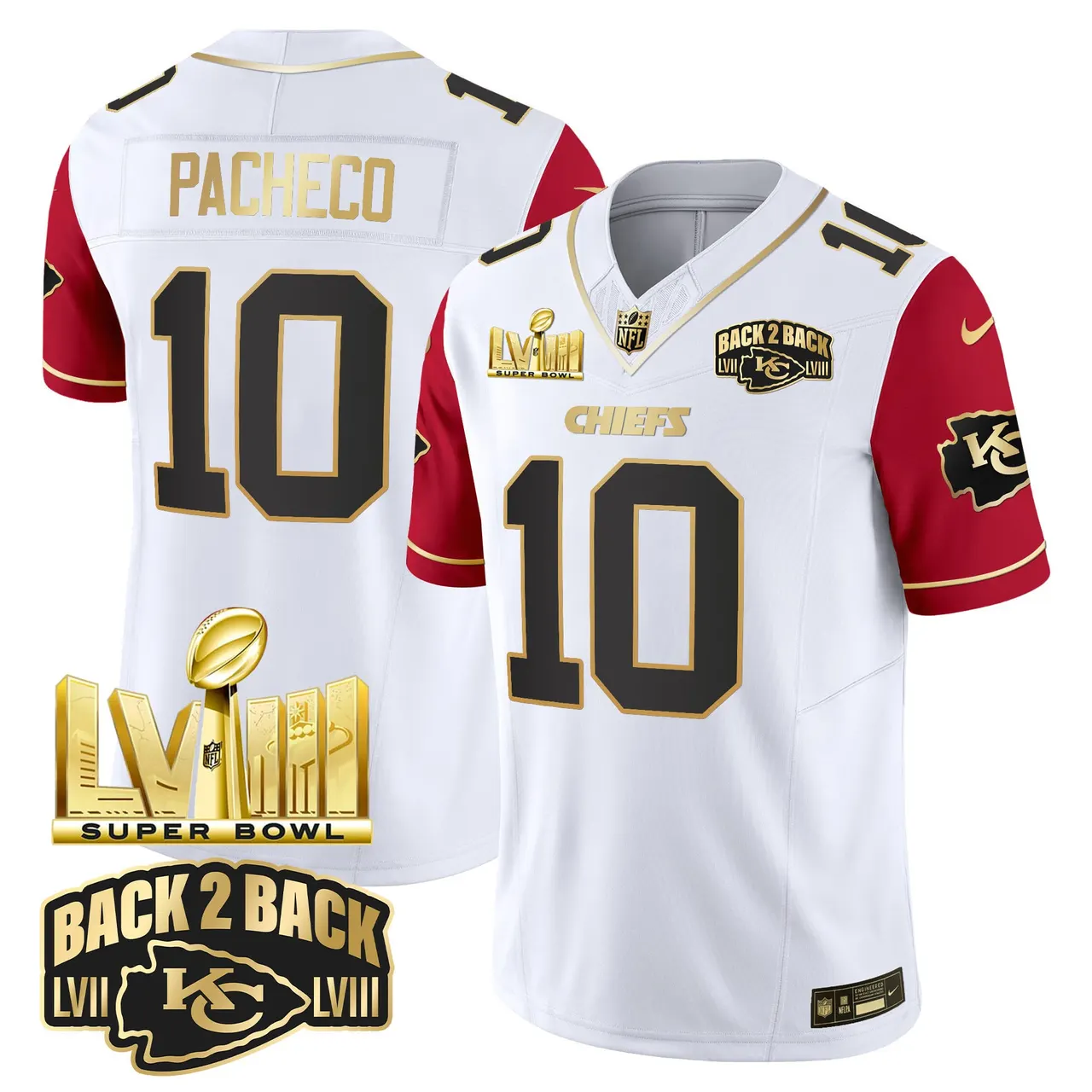 Kansas City Chiefs Nike Super Bowl LVIII Back 2 Back Gold Patch Vapor Stitched Jersey - Black - Image 39
