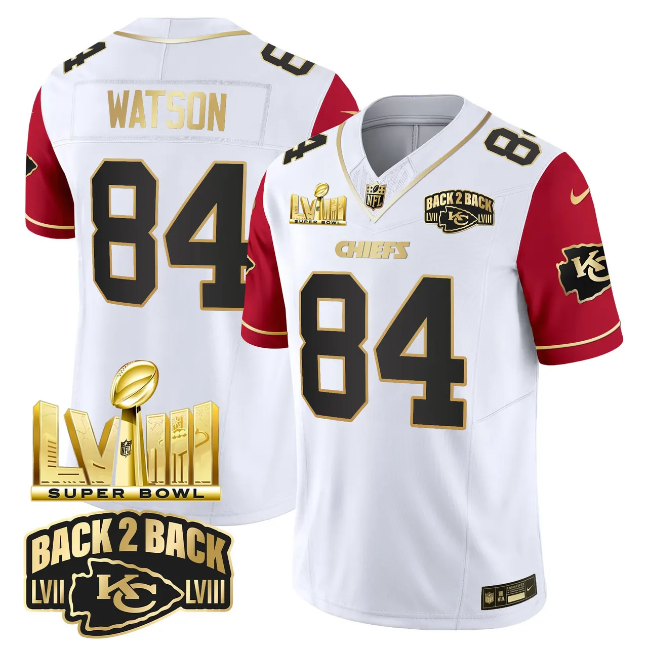 Kansas City Chiefs Nike Super Bowl LVIII Back 2 Back Gold Patch Vapor Stitched Jersey - Black - Image 40