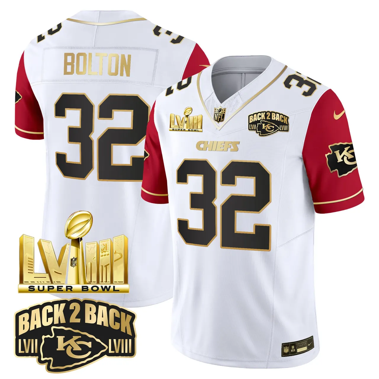 Kansas City Chiefs Nike Super Bowl LVIII Back 2 Back Gold Patch Vapor Stitched Jersey - Black - Image 41