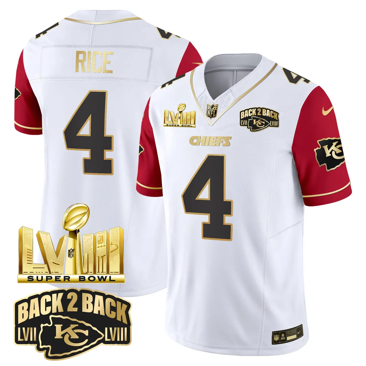 Kansas City Chiefs Nike Super Bowl LVIII Back 2 Back Gold Patch Vapor Stitched Jersey - Black - Image 42