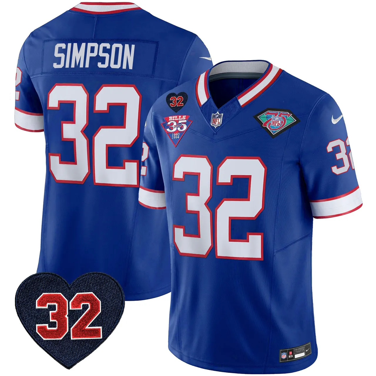 Buffalo Bills Nike 1994 Throwback O.J. Simpson Patch Vapor Limited Stitched Jersey - Image 10