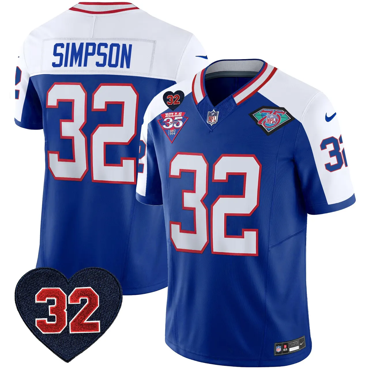 Buffalo Bills Nike 1994 Throwback O.J. Simpson Patch Vapor Limited Stitched Jersey