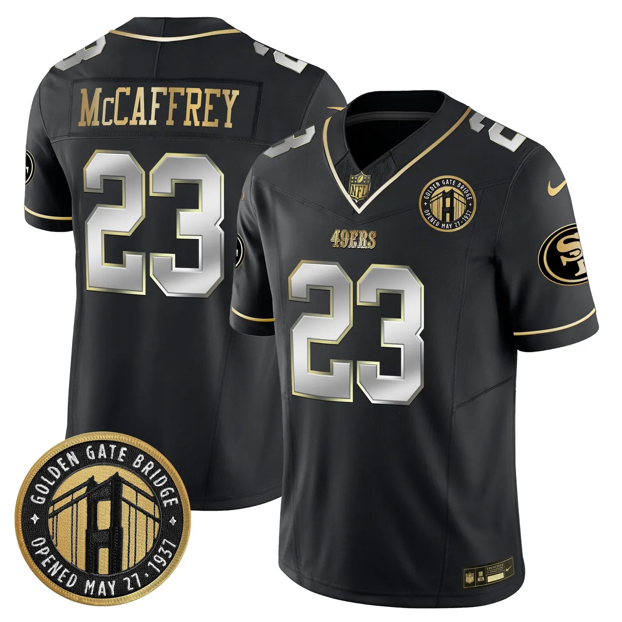 Christian McCaffrey San Francisco 49ers Nike Golden Gate Bridge Patch Vapor Limited Stitched Jersey - Anthracite - Image 31
