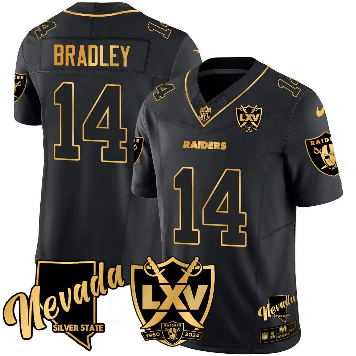 Las Vegas Raiders Nike 2024 65th Anniversary Vapor Limited Stitched Jersey - Black - Image 3