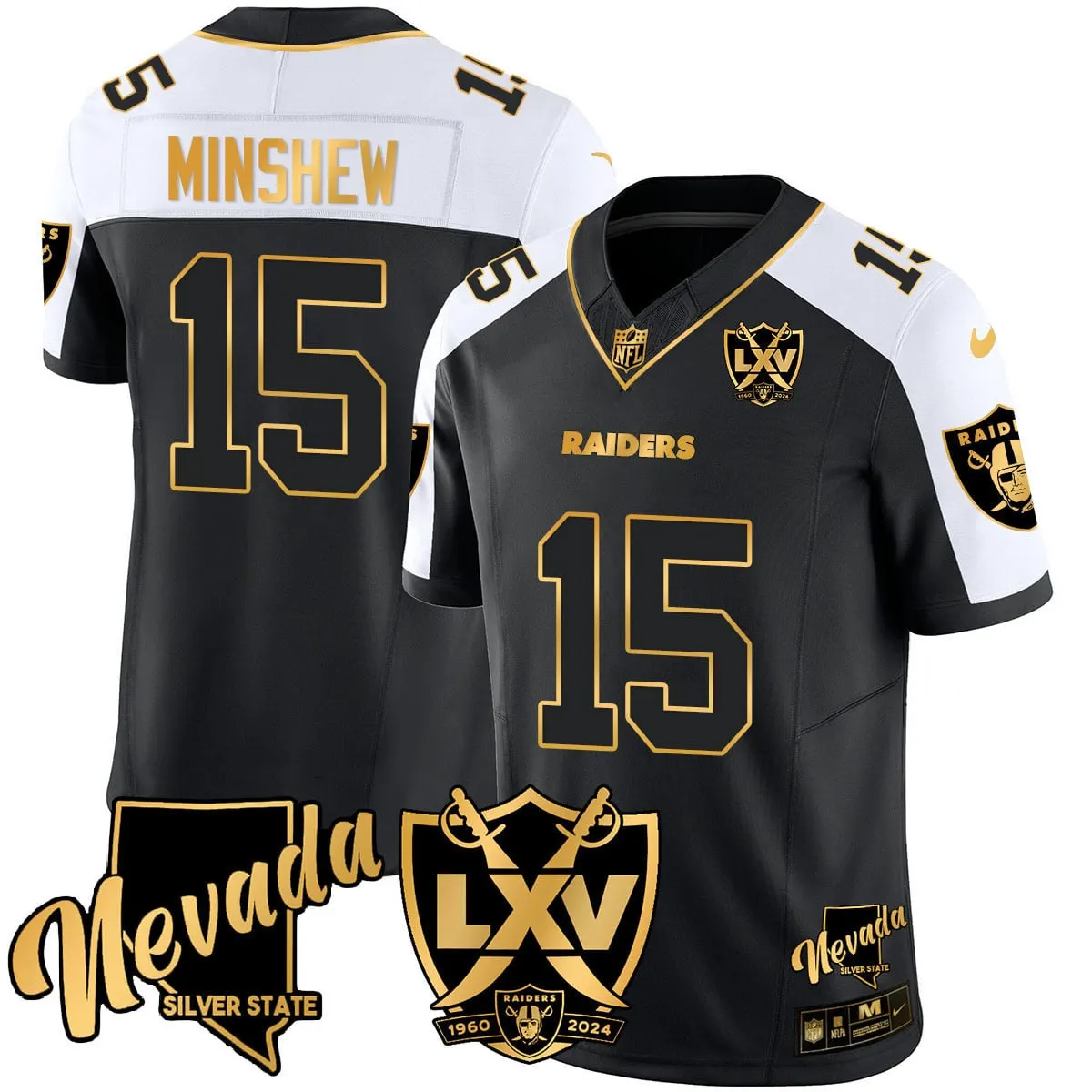 Las Vegas Raiders Nike 2024 65th Anniversary Vapor Limited Stitched Jersey - Black - Image 7