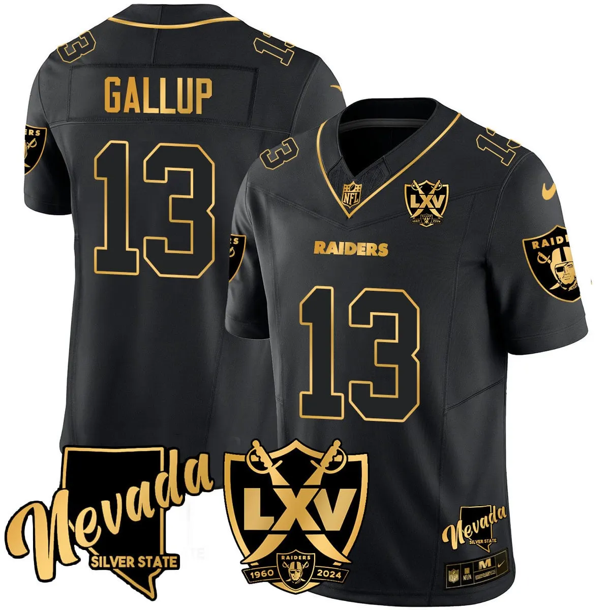 Las Vegas Raiders Nike 2024 65th Anniversary Vapor Limited Stitched Jersey - Black - Image 10