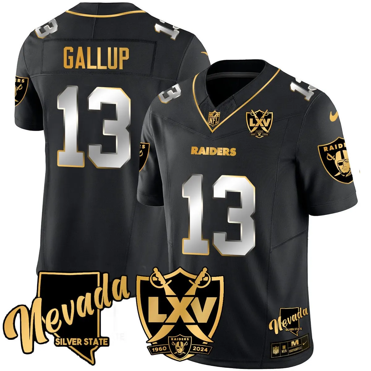 Las Vegas Raiders Nike 2024 65th Anniversary Vapor Limited Stitched Jersey - Black - Image 16