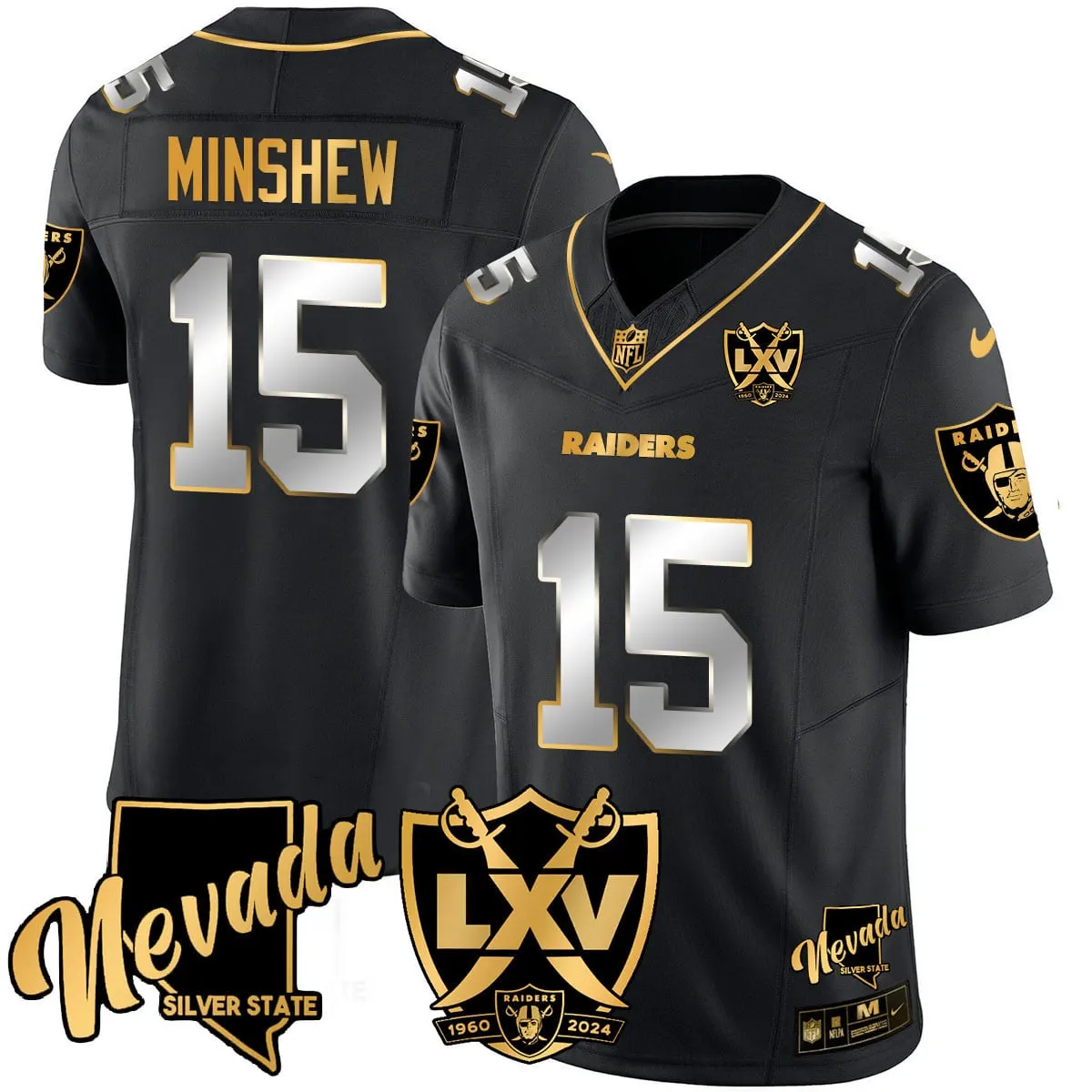 Las Vegas Raiders Nike 2024 65th Anniversary Vapor Limited Stitched Jersey - Black - Image 17