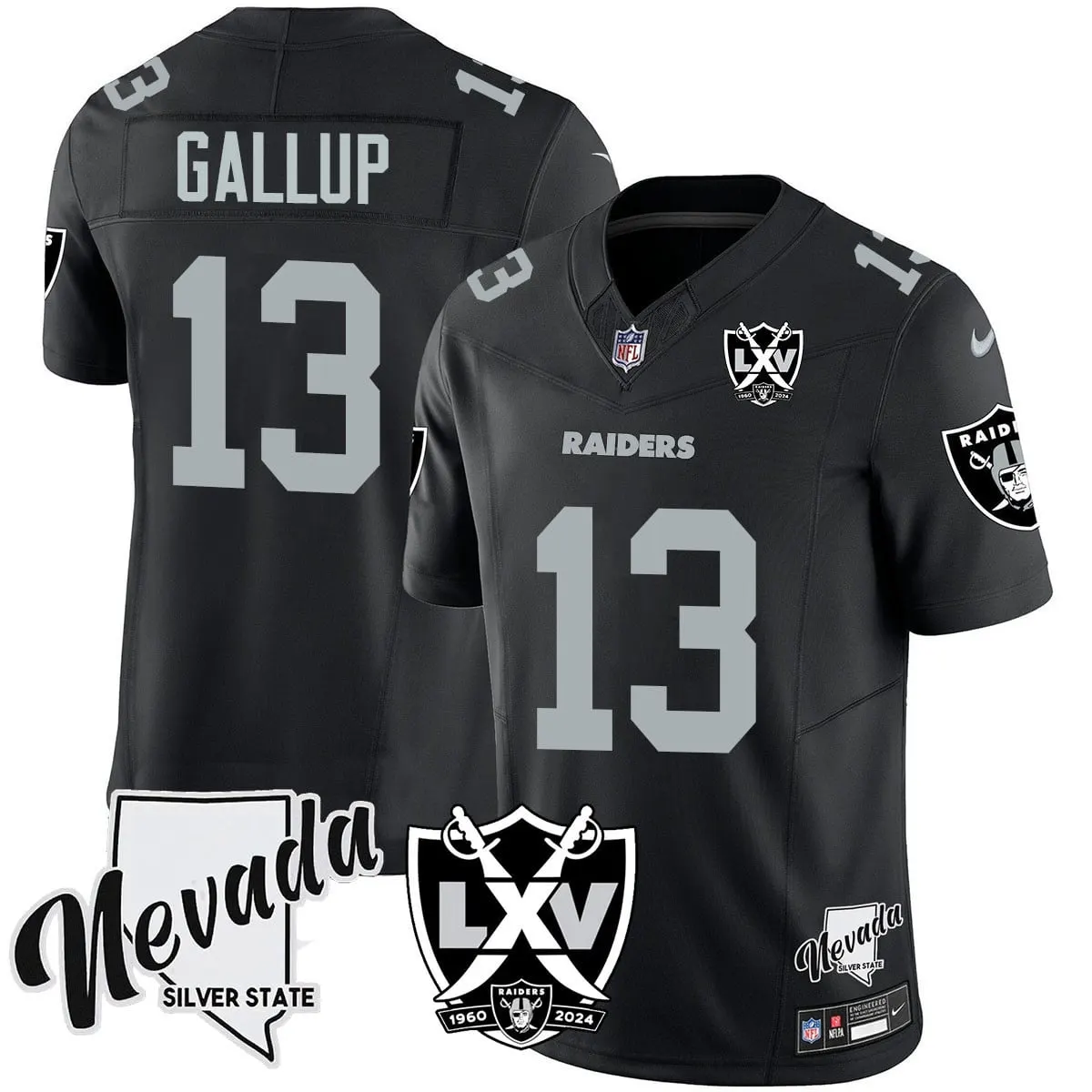 Las Vegas Raiders Nike 2024 65th Anniversary Vapor Limited Stitched Jersey - Silver - Image 2