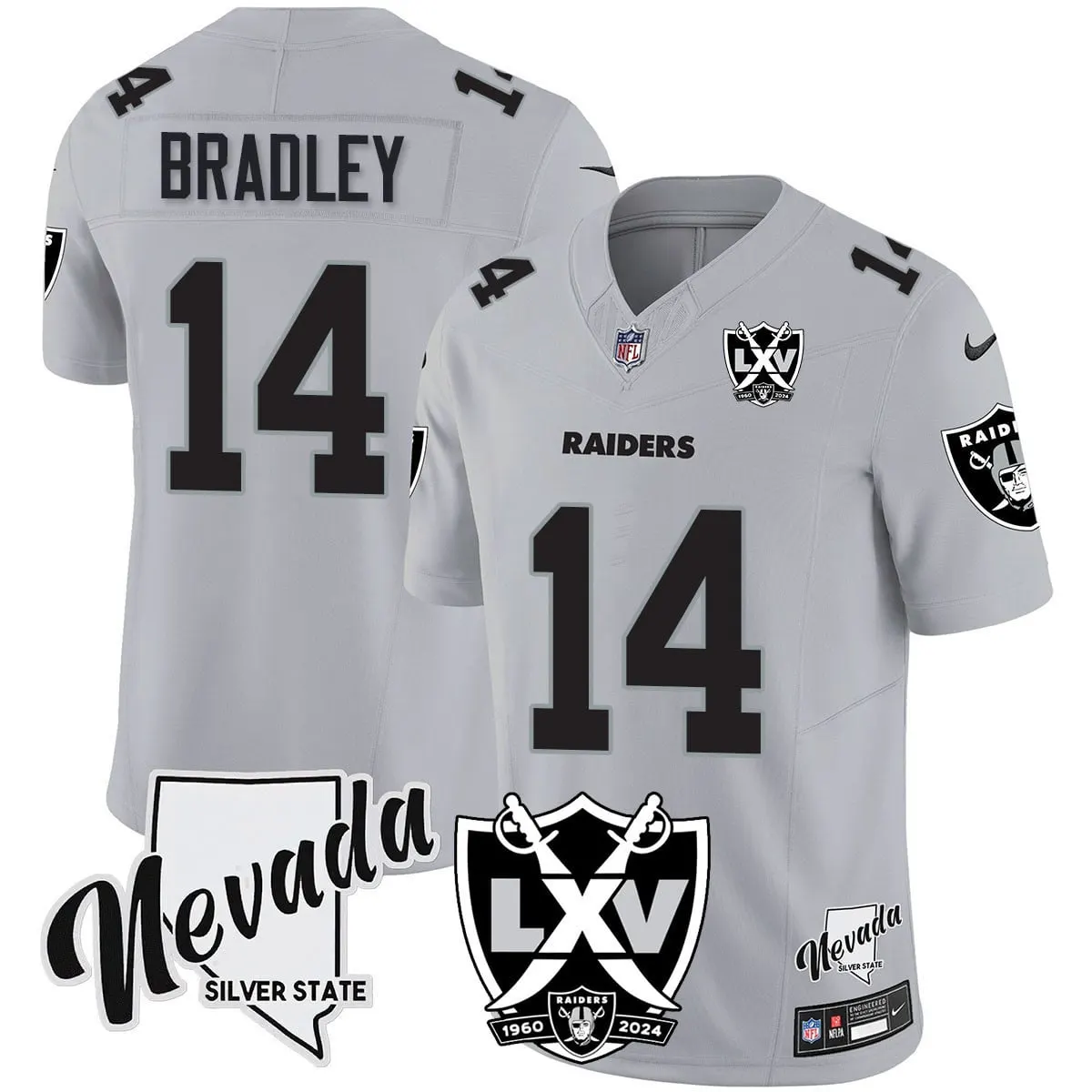 Las Vegas Raiders Nike 2024 65th Anniversary Vapor Limited Stitched Jersey - Silver - Image 16