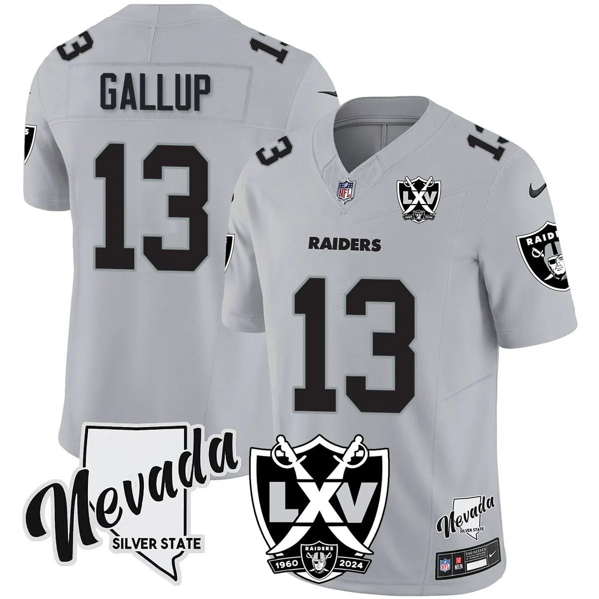 Las Vegas Raiders Nike 2024 65th Anniversary Vapor Limited Stitched Jersey - Silver - Image 18