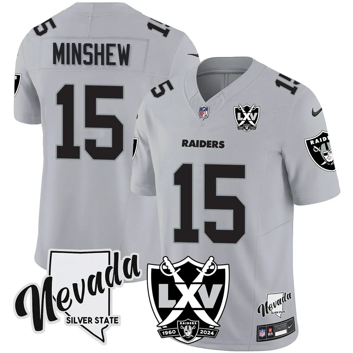 Las Vegas Raiders Nike 2024 65th Anniversary Vapor Limited Stitched Jersey - Silver - Image 19