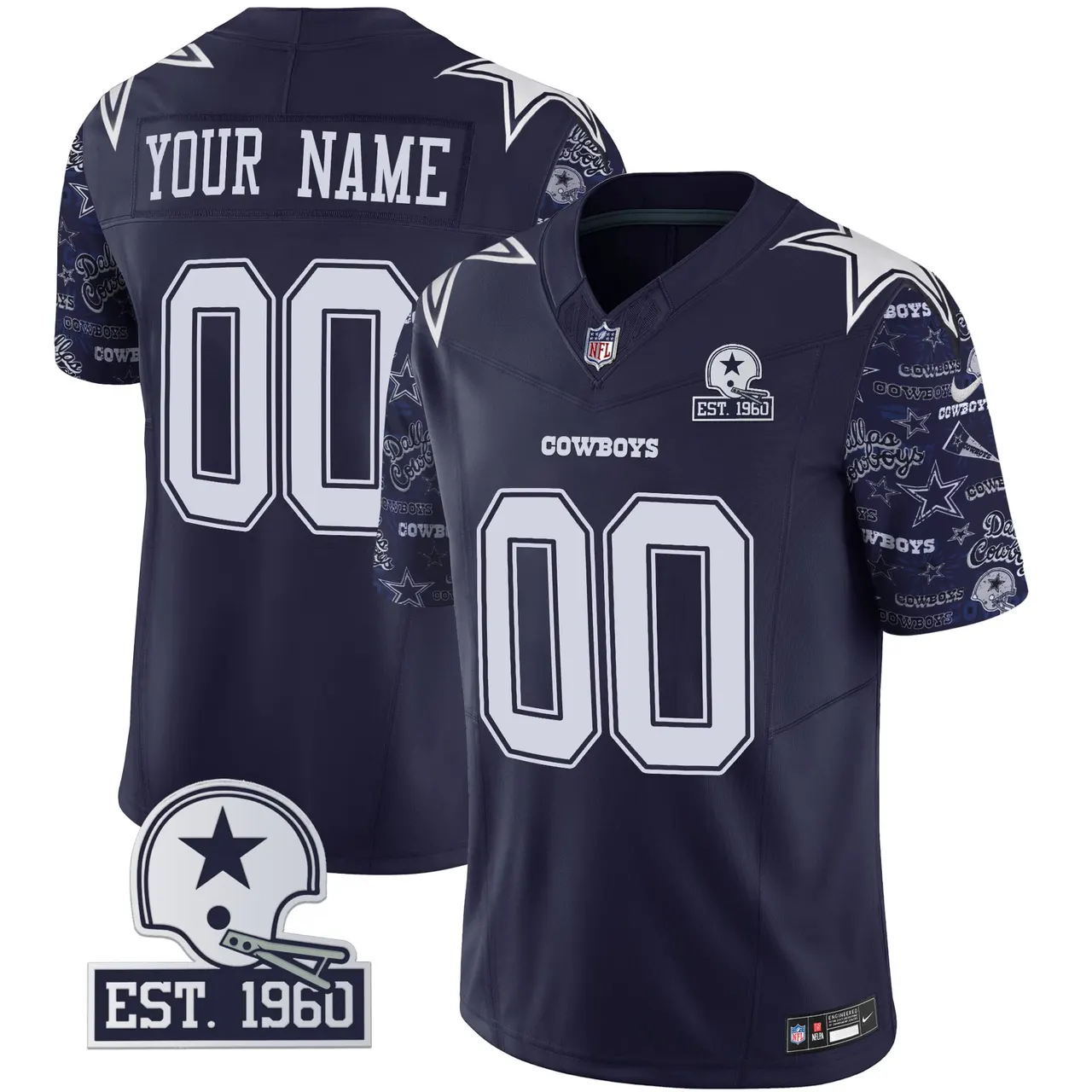 Pattern Style Dallas Cowboys Nike Vapor Custom Limited Stitched Jersey - Royal Blue - Image 2