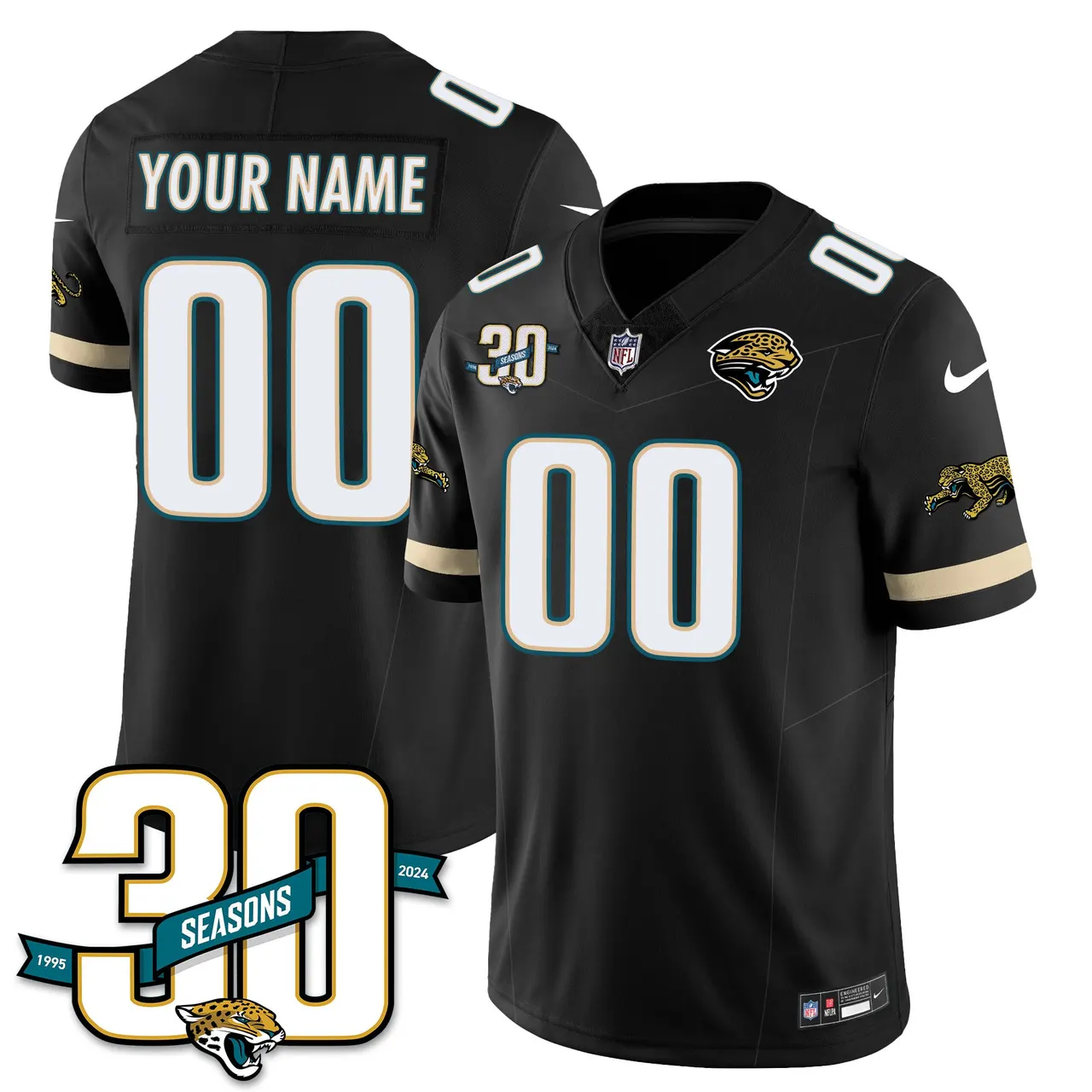 Jacksonville Jaguars Nike Throwback 1990s Uniforms Custom Stitched Jersey - White - Image 2