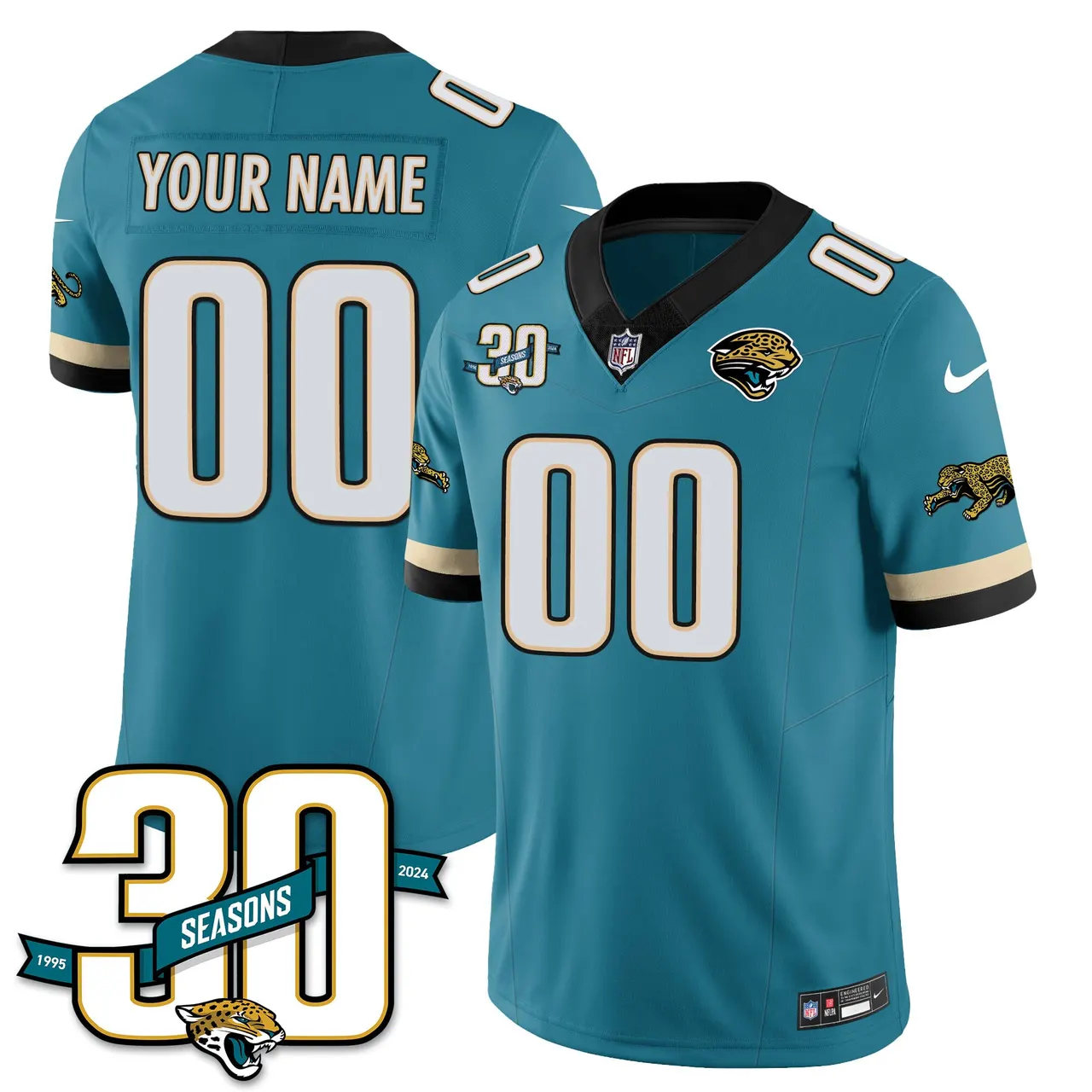Jacksonville Jaguars Nike Throwback 1990s Uniforms Custom Stitched Jersey - White - Image 3