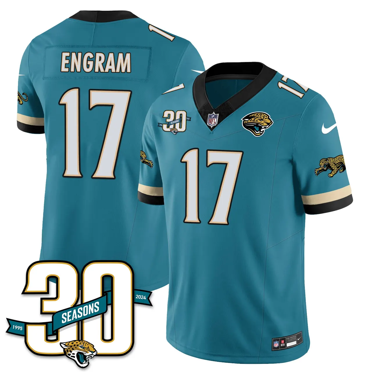 Jacksonville Jaguars Nike Throwback 1990s Uniforms Stitched Jersey - Teal - Image 16