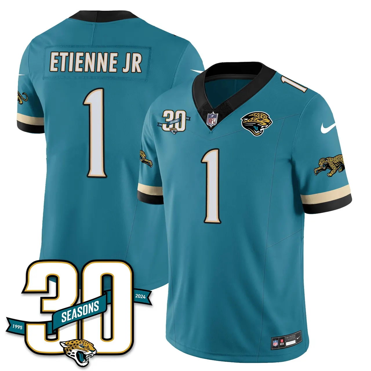 Jacksonville Jaguars Nike Throwback 1990s Uniforms Stitched Jersey - Teal - Image 17