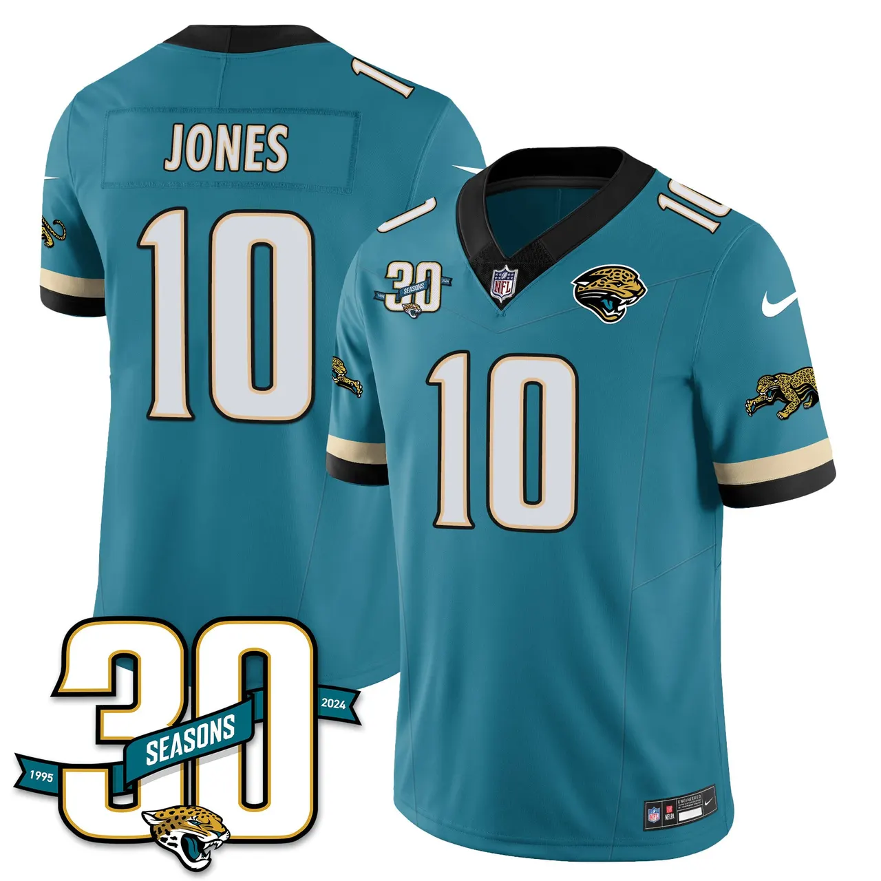 Jacksonville Jaguars Nike Throwback 1990s Uniforms Stitched Jersey - Teal - Image 18