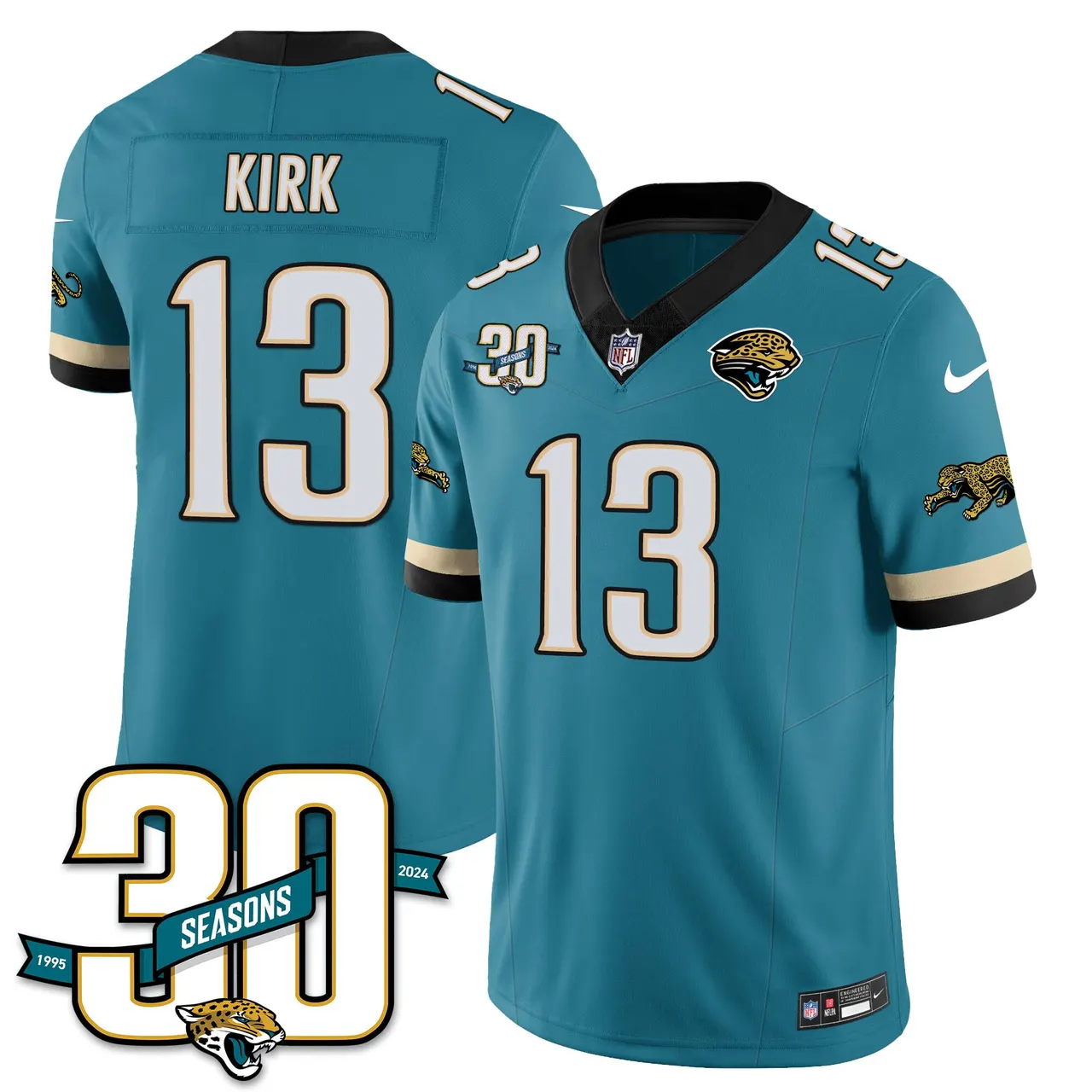 Jacksonville Jaguars Nike Throwback 1990s Uniforms Stitched Jersey - Teal - Image 19