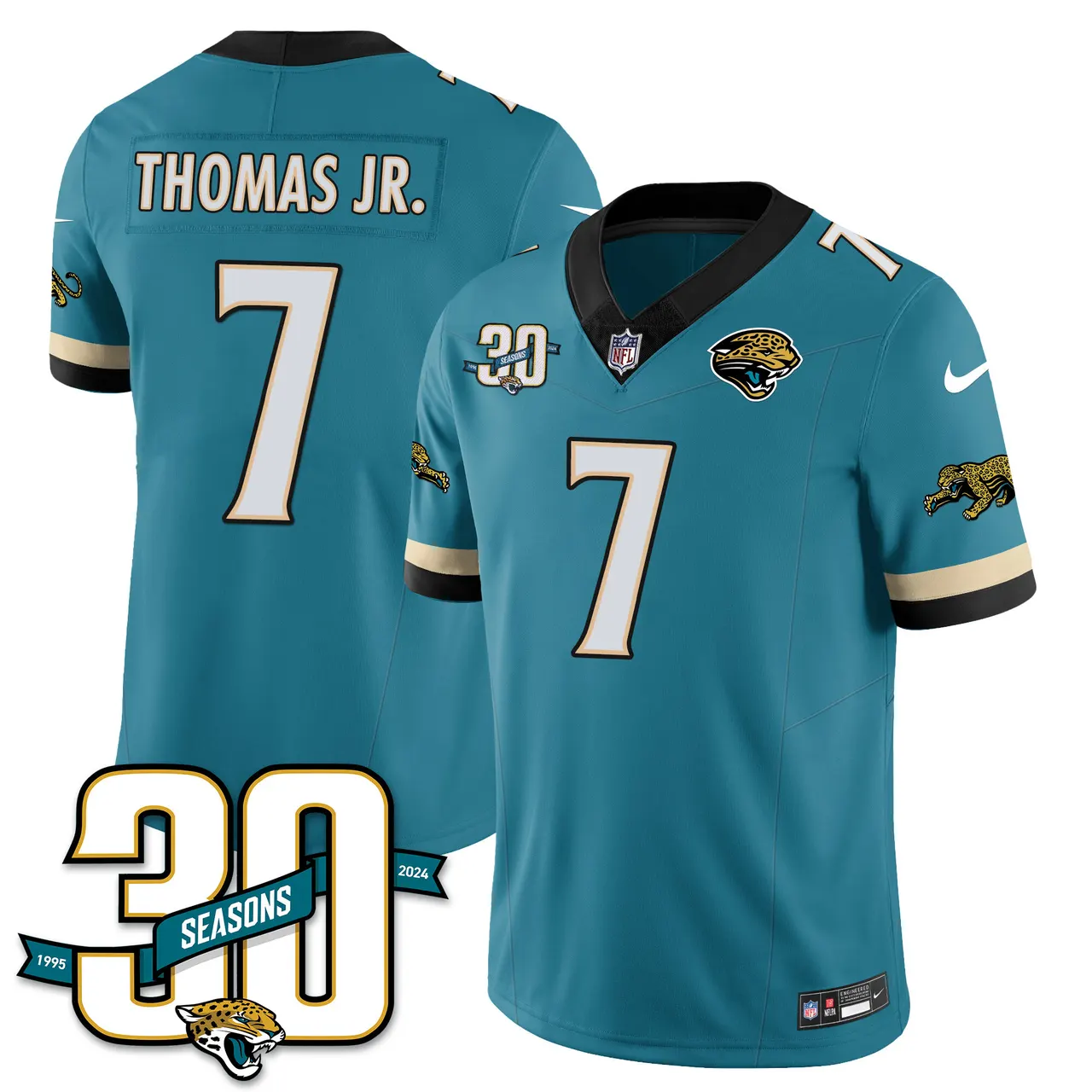 Jacksonville Jaguars Nike Throwback 1990s Uniforms Stitched Jersey - Teal - Image 20