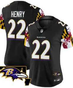 Derrick Henry Baltimore Ravens Nike Women's Maryland Flag Vapor Limited Stitched Jersey - Purple - Image 17