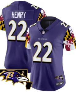 Derrick Henry Baltimore Ravens Nike Women's Maryland Flag Vapor Limited Stitched Jersey - Purple