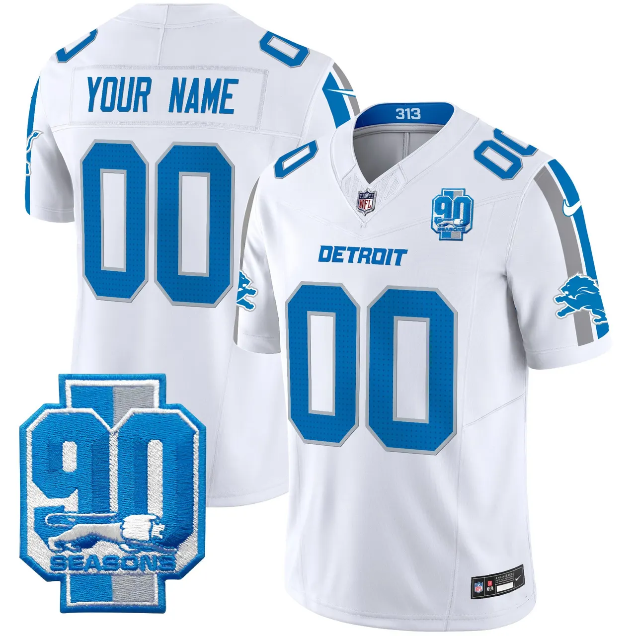 Detroit Lions Nike 90th Year Patch Vapor Custom Limited Stitched Jersey - Anthracite - Image 2