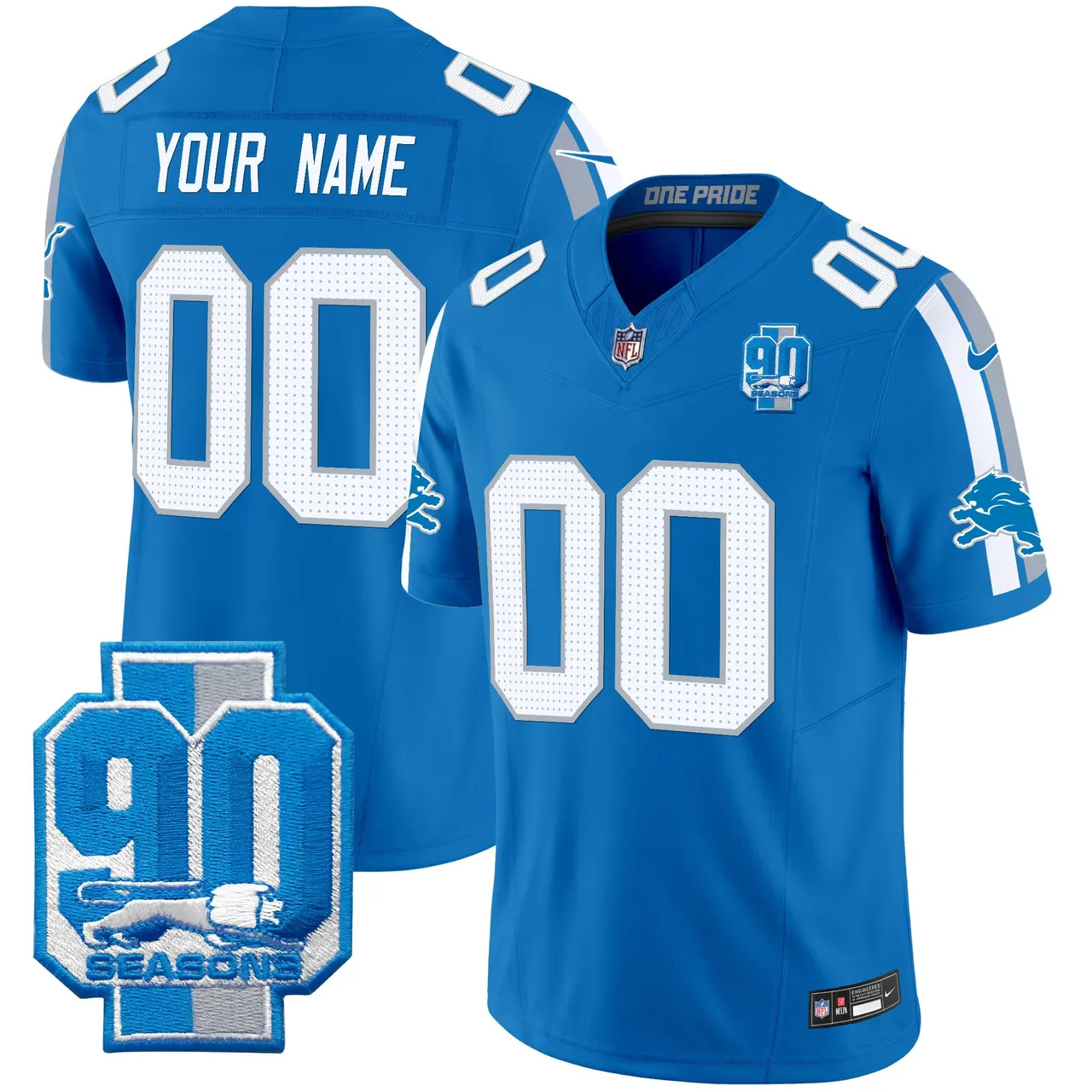 Detroit Lions Nike 90th Year Patch Vapor Custom Limited Stitched Jersey - Anthracite - Image 3