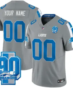 Detroit Lions Nike 90th Year Patch Vapor Custom Limited Stitched Jersey - Anthracite - Image 4