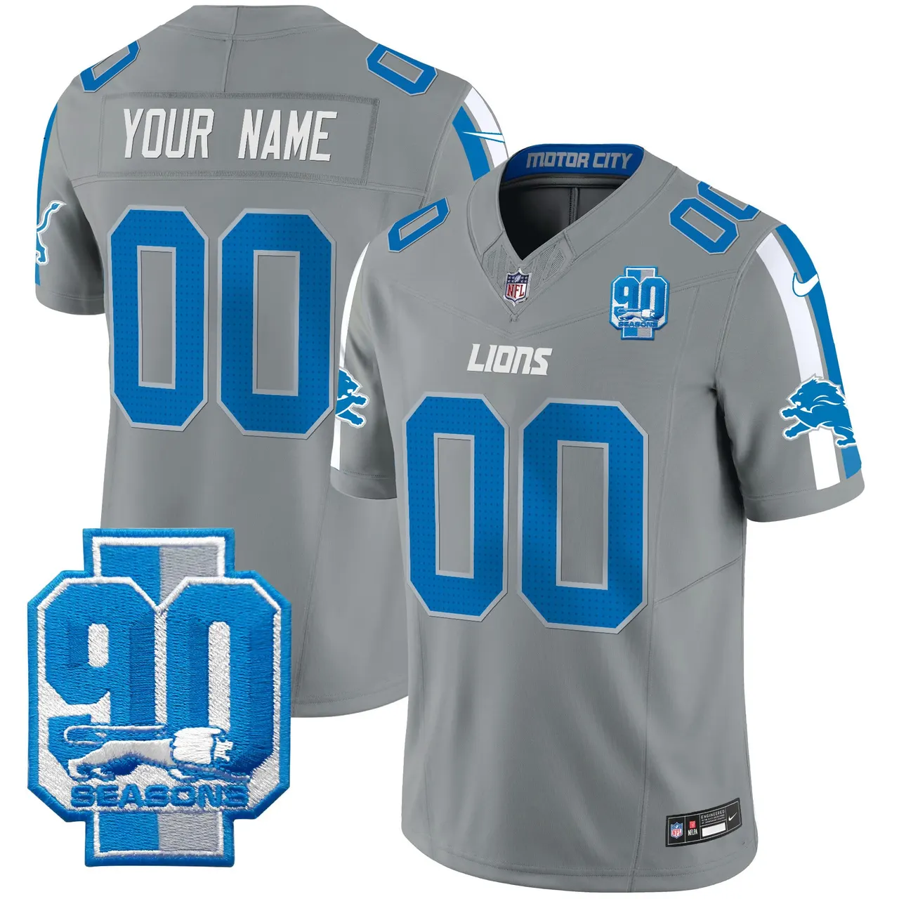 Detroit Lions Nike 90th Year Patch Vapor Custom Limited Stitched Jersey - Anthracite - Image 4