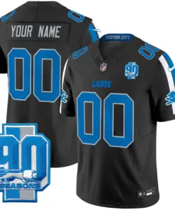 Detroit Lions Nike 90th Year Patch Vapor Custom Limited Stitched Jersey - Anthracite