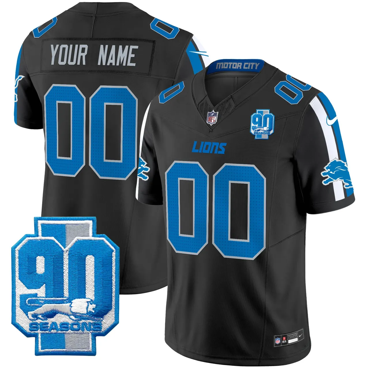 Detroit Lions Nike 90th Year Patch Vapor Custom Limited Stitched Jersey - Anthracite